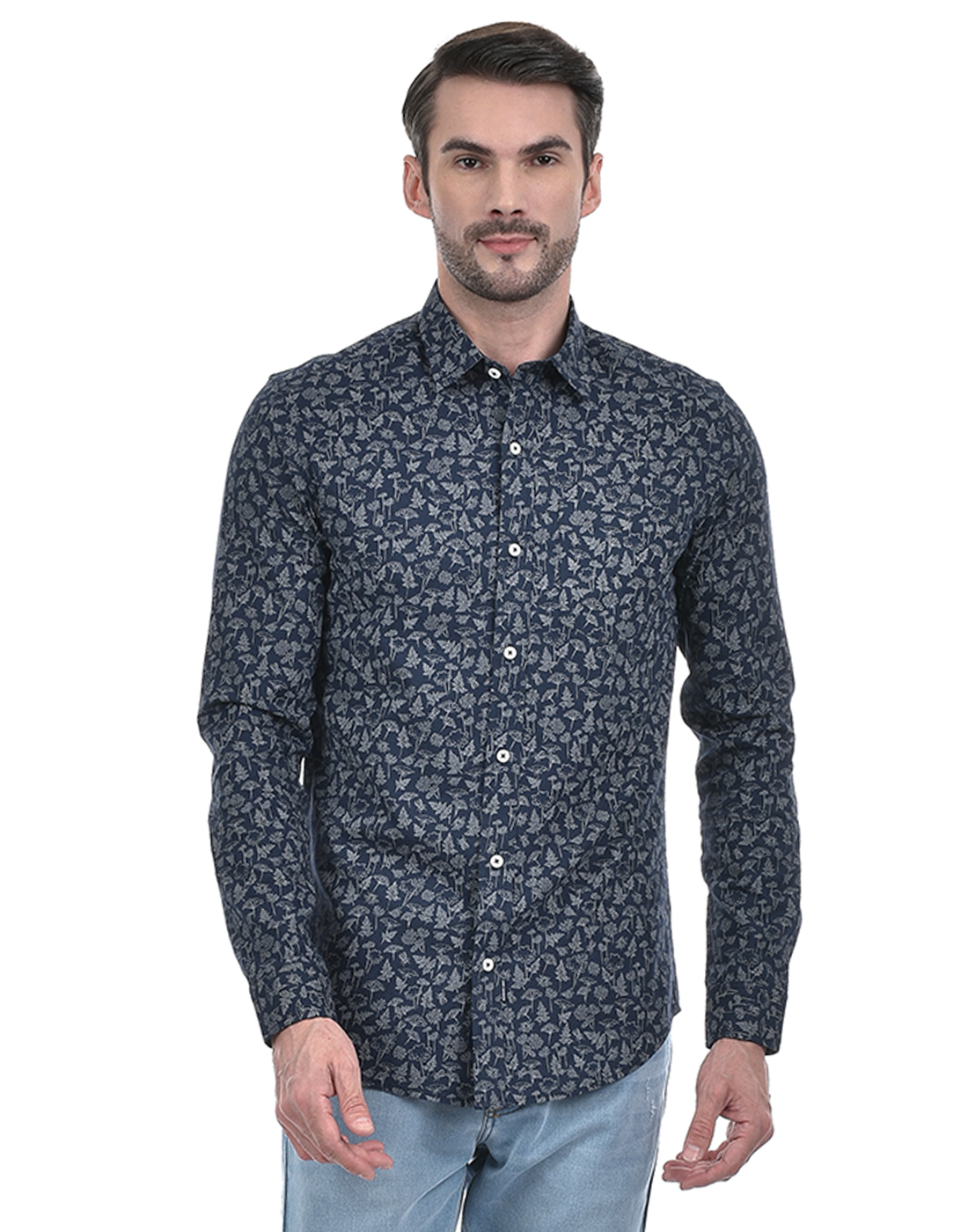 Numero Uno Men Abstract Navy Shirt